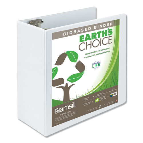 Image of Samsill® Earth's Choice Plant-Based Round Ring View Binder, 3 Rings, 5" Capacity, 11 x 8.5, White