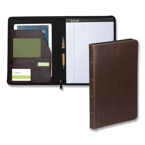 Image of Samsill® Vintage Hardback Zipper Portfolio, Vinyl, Dark Brown, 11 x 8.5