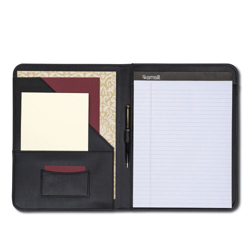 Image of Samsill® Contrast Stitch Leather Padfolio, 8 1/2 X 11, Leather, Black