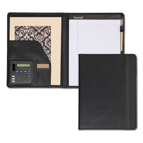 Image of Samsill® Slimline Padfolio, Leather-Look/faux Reptile Trim, Writing Pad, Black