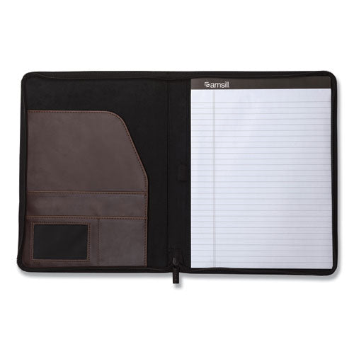 Image of Samsill® Vintage Hardback Zipper Portfolio, Vinyl, Dark Brown, 11 x 8.5