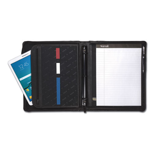Image of Samsill® Leather Multi-Ring Zippered Portfolio, Two-Part, 1" Cap, 11 X 13 1/2, Black