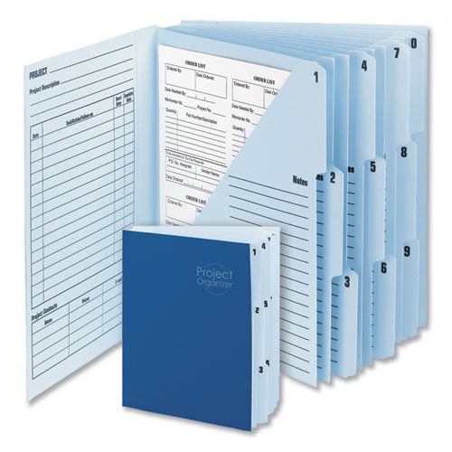Image of Smead 10-Pocket Project Organizer with Indexed Tabs (1-10), 10 Sections, Unpunched, 1/3-Cut Tabs, Letter Size, Lake Blue/Navy Blue