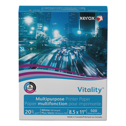 Image of xerox Vitality Multipurpose Print Paper, 92 Bright, 20 lb Bond Weight, 8.5 x 11, White, 500/Ream