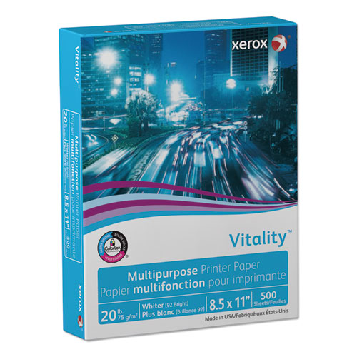 Image of xerox Vitality Multipurpose Print Paper, 92 Bright, 20 lb Bond Weight, 8.5 x 11, White, 500/Ream, 10 Reams/Ct, 40 Cartons/Pallet