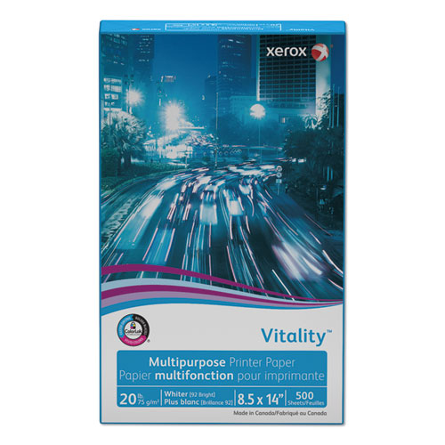 Image of xerox Vitality Multipurpose Print Paper, 92 Bright, 20 lb Bond Weight, 8.5 x 14, White, 500/Ream