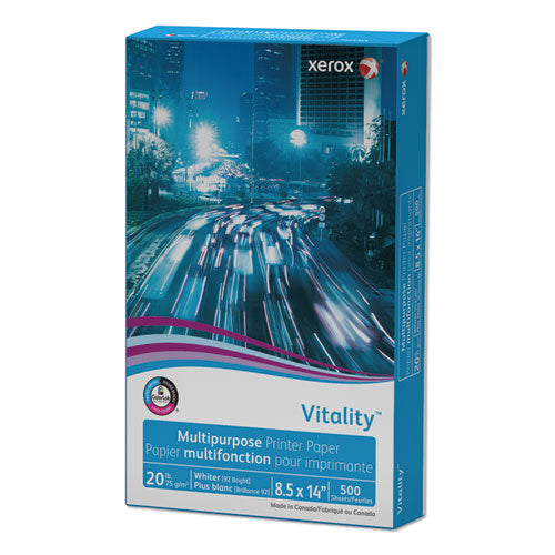 Image of xerox Vitality Multipurpose Print Paper, 92 Bright, 20 lb Bond Weight, 8.5 x 14, White, 500/Ream