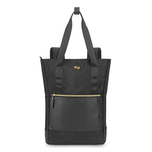 Image of Solo Parker Hybrid Tote/Backpack, Fits Devices Up to 15.6", Polyester, 3.75 x 16.5 x 16.5, Black/Gold