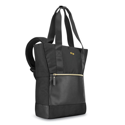 Image of Solo Parker Hybrid Tote/Backpack, Fits Devices Up to 15.6", Polyester, 3.75 x 16.5 x 16.5, Black/Gold