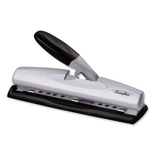Image of Swingline® 12-Sheet Lighttouch Desktop Two- To Three-Hole Punch, 9/32" Holes, Black/silver