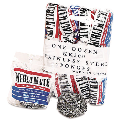 Image of Kurly Kate® Stainless Steel Scrubbers, Medium, 3.5 X 3.5, Steel Gray, 12/pack, 12 Packs/carton
