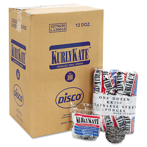 Image of Kurly Kate® Stainless Steel Scrubbers, Medium, 3.5 X 3.5, Steel Gray, 12/pack, 12 Packs/carton