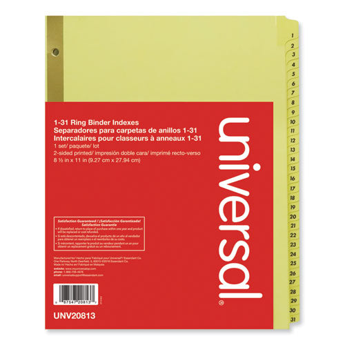 Image of Universal® Deluxe Preprinted Plastic Coated Tab Dividers With Black Printing, 31-Tab, 1 To 31, 11 X 8.5, Buff, 1 Set