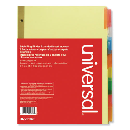 Image of Universal® Deluxe Extended Insertable Tab Indexes, 8-Tab, 11 x 8.5, Buff, Assorted Tabs, 6 Sets