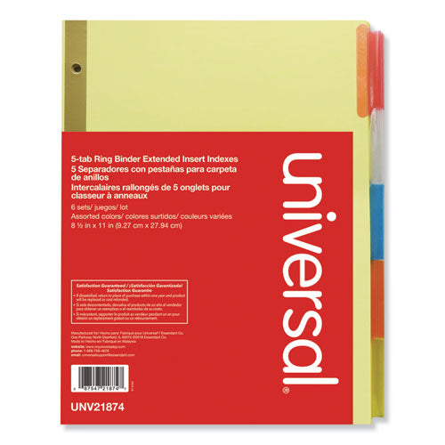 Image of Universal® Deluxe Extended Insertable Tab Indexes, 5-Tab, 11 x 8.5, Buff, Assorted Tabs, 6 Sets