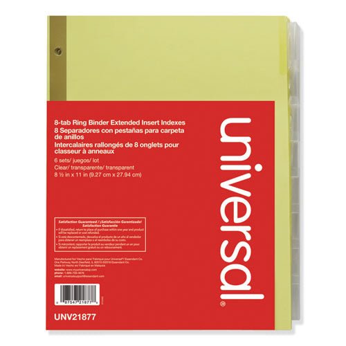 Image of Universal® Deluxe Extended Insertable Tab Indexes, 8-Tab, 11 x 8.5, Buff, Clear Tabs, 6 Sets