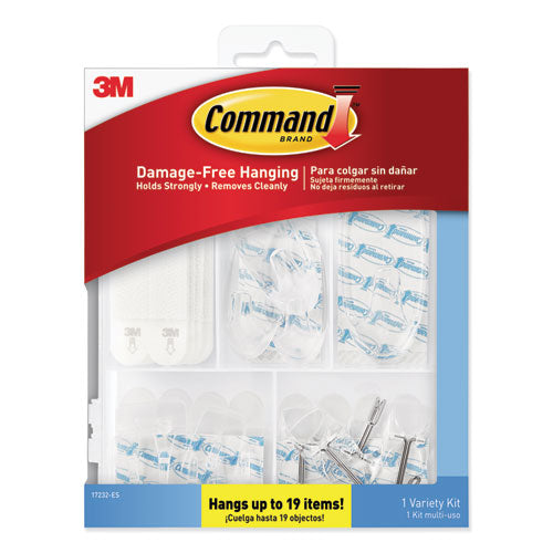 Image of Command Clear Hooks and Strips, Assorted Sizes, Plastic, 0.05 lb; 2 lb; 4-16 lb Capacities, 16 Picture Strips/15 Hooks/22 Strips/Pack