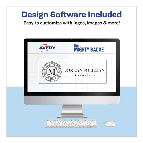 Image of Avery® The Mighty Badge Name Badge Holder Kit, Horizontal, 3 X 1, Inkjet, Gold, 10 Holders/ 80 Inserts