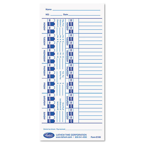 Image of Lathem® Time Time Clock Cards For Lathem Time E Series, One Side, 4 X 9, 100/pack