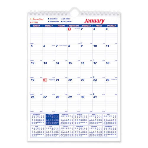 Image of Brownline® Twin-Wirebound Wall Calendar, One Month per Page, 8 x 11, White Sheets, 12-Month (Jan to Dec): 2025