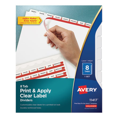 Image of Avery® Print and Apply Index Maker Clear Label Dividers, 8-Tab, 11 x 8.5, White, 1 Set