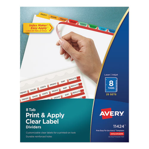 Image of Avery® Print and Apply Index Maker Clear Label Dividers, 8-Tab, Color Tabs, 11 x 8.5, White, Traditional Color Tabs, 25 Sets