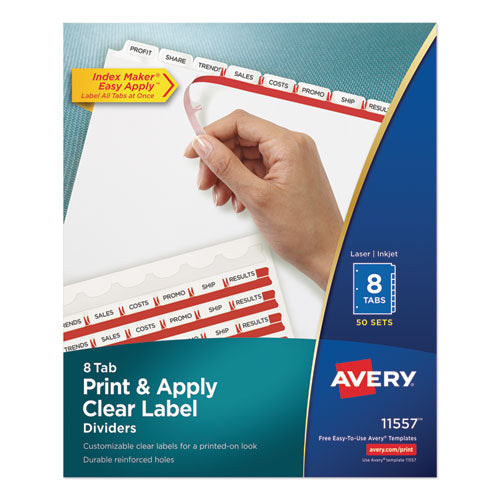 Image of Avery® Print and Apply Index Maker Clear Label Dividers, 8-Tab, 11 x 8.5, White, 50 Sets
