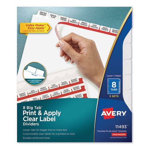 Image of Avery® Print and Apply Index Maker Clear Label Dividers, Big Tab, 8-Tab, 11 x 8.5, White, 5 Sets