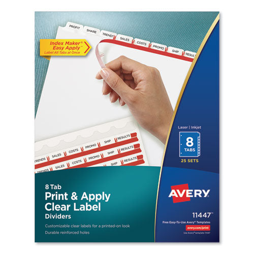 Image of Avery® Print and Apply Index Maker Clear Label Dividers, 8-Tab, 11 x 8.5, White, 25 Sets