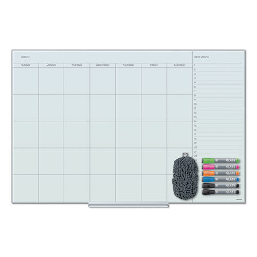 Image of U Brands Floating Glass Dry Erase Calendar, Monthly Planning/Scheduling, 36" x 24" (Actual Size: 35" x 23"), White Surface
