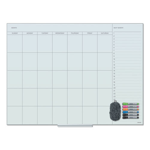 Image of U Brands Floating Glass Dry Erase Calendar, Monthly Planning/Scheduling, 48" x 36" (Actual Size: 47" x 35"), White Surface