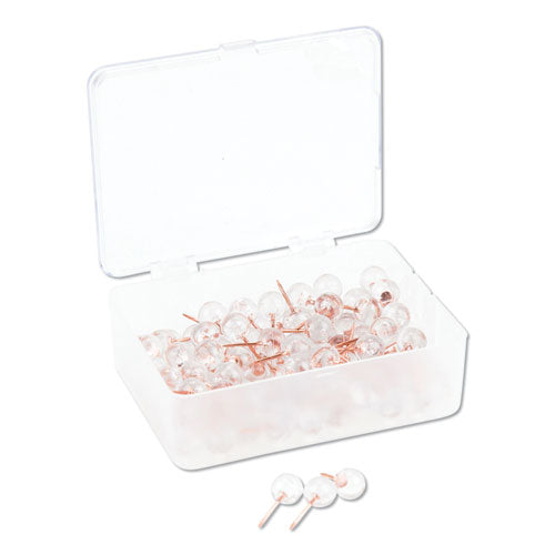 Image of U Brands Fashion Sphere Push Pins, Plastic, Clear/Rose Gold, 0.44", 100/Pack