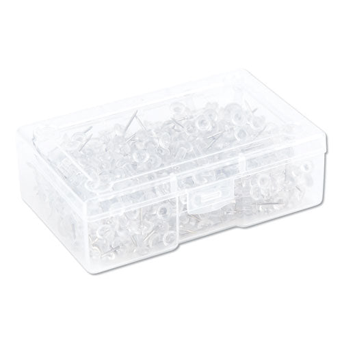 Image of U Brands Standard Push Pins, Plastic, Clear, Clear Head/Silver Pin, 0.44", 200/Pack