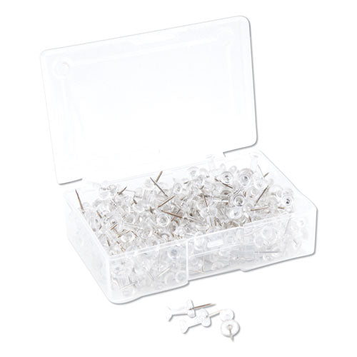 Image of U Brands Standard Push Pins, Plastic, Clear, Clear Head/Silver Pin, 0.44", 200/Pack