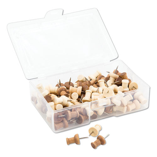 Image of U Brands Fashion Push Pins, Wood, Assorted, 0.38", 100/Pack