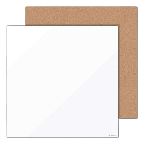 Image of U Brands Frameless Tile Board Value Pack, (1) Tan Bulletin Board, (1) White Magnetic Dry Erase Board, 14" x 14"