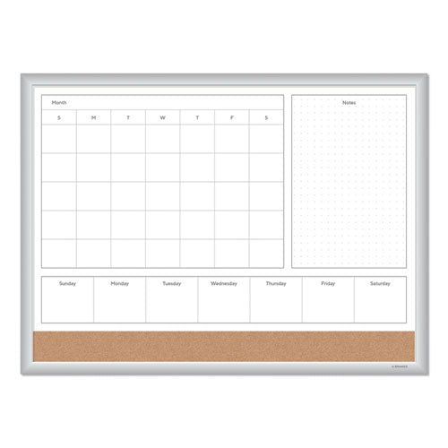 Image of U Brands 4N1 Magnetic Dry Erase Combo Board, Week/Month Planning, 24 x 18 (Actual Size: 23 x 17), Tan/WH Surface, Satin Aluminum Frame