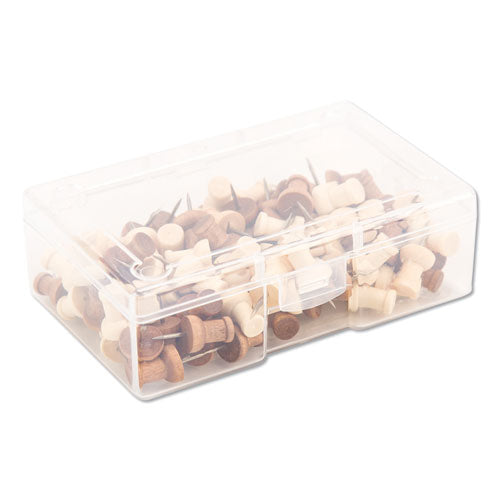 Image of U Brands Fashion Push Pins, Wood, Assorted, 0.38", 100/Pack