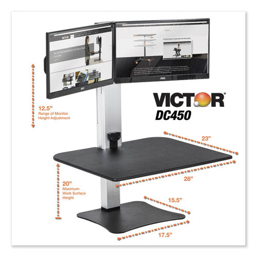 Image of Victor® High Rise Electric Dual Monitor Standing Desk Workstation, 28" X 23" X 20.25", Black/aluminum