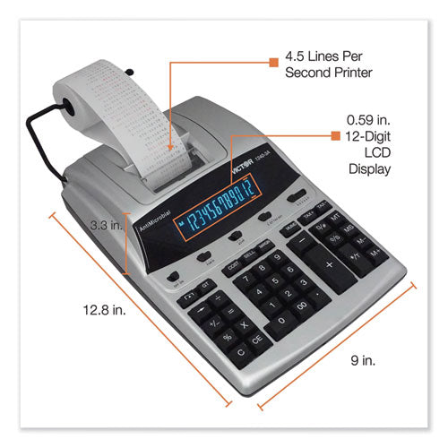 Image of Victor® 1240-3a Antimicrobial Printing Calculator, Black/red Print, 4.5 Lines/sec