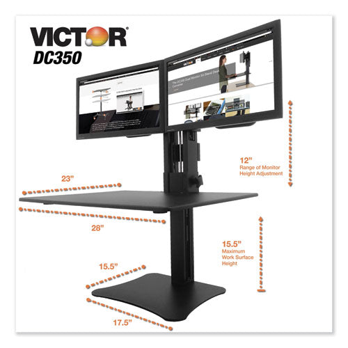Image of Victor® High Rise Dual Monitor Standing Desk Workstation, 28" X 23" X 10.5" To 15.5", Black