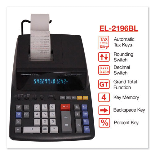 Image of Sharp® El2196bl Two-Color Printing Calculator, Black/red Print, 3.7 Lines/sec