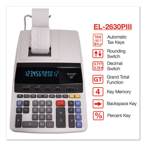 Image of Sharp® El2630piii Two-Color Printing Calculator, Black/red Print, 4.8 Lines/sec