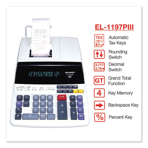 Image of Sharp® El1197piii Two-Color Printing Desktop Calculator, Black/red Print, 4.5 Lines/sec
