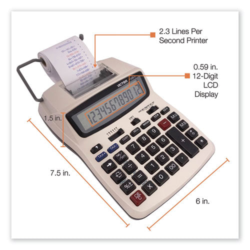 Image of Victor® 1208-2 Two-Color Compact Printing Calculator, Black/red Print, 2.3 Lines/sec
