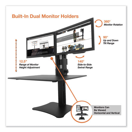 Image of Victor® High Rise Dual Monitor Standing Desk Workstation, 28" X 23" X 10.5" To 15.5", Black