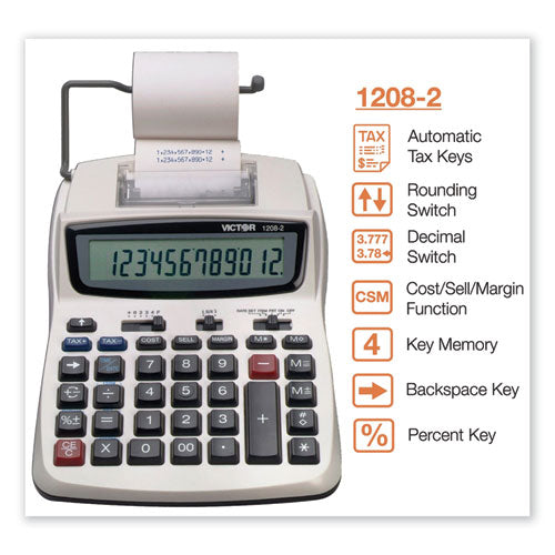 Image of Victor® 1208-2 Two-Color Compact Printing Calculator, Black/red Print, 2.3 Lines/sec
