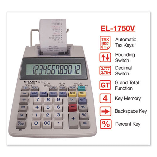 Image of Sharp® El-1750v Two-Color Printing Calculator, Black/red Print, 2 Lines/sec