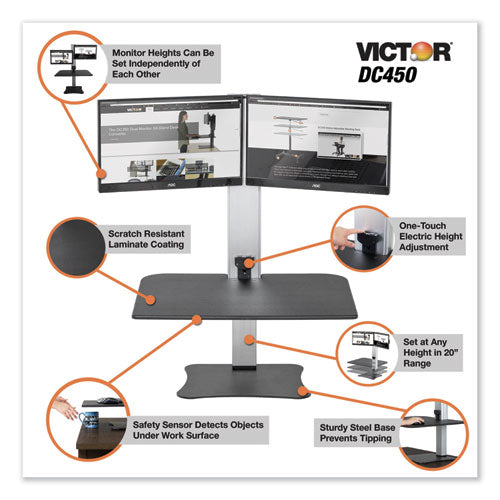 Image of Victor® High Rise Electric Dual Monitor Standing Desk Workstation, 28" X 23" X 20.25", Black/aluminum