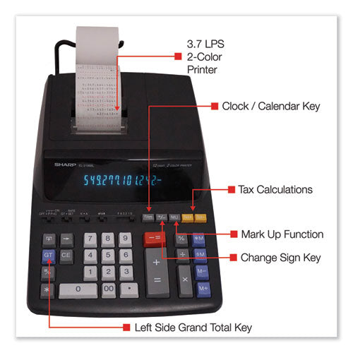 Image of Sharp® El2196bl Two-Color Printing Calculator, Black/red Print, 3.7 Lines/sec